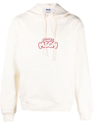 MSGM embroidered-logo cotton hoodie - White