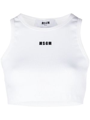 MSGM embroidered-logo cropped tank top - White