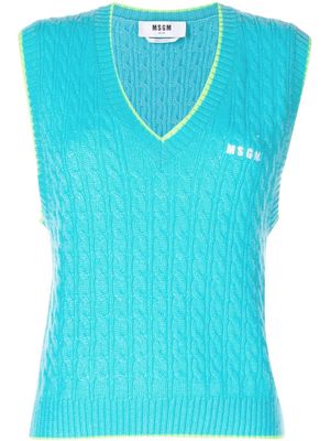 MSGM embroidered-logo knit vest - Blue
