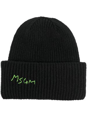 MSGM embroidered logo knitted beanie - Black