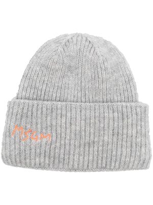 MSGM embroidered logo knitted beanie - Grey