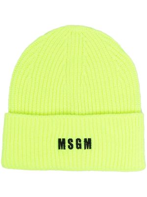 MSGM embroidered logo knitted beanie - Yellow