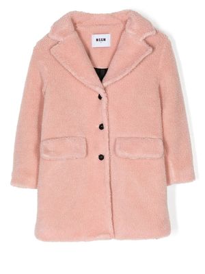MSGM embroidered-logo textured coat - Pink