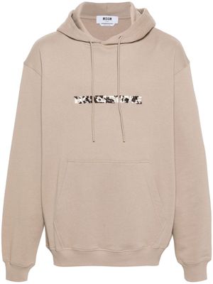 MSGM embroidered-slogan cotton hoodie - Neutrals