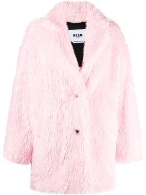 MSGM faux-fur buttoned-up coat - Pink