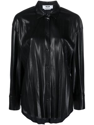 MSGM faux-leather pleated shirt - Black
