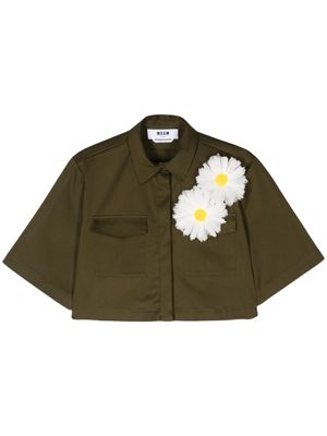 MSGM floral-appliqué cropped shirt - Green