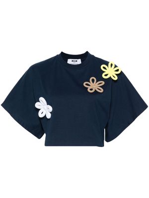 MSGM floral-appliqué cropped T-shirt - Blue