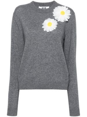 MSGM floral-appliqué jumper - Grey
