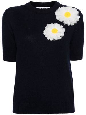 MSGM floral-appliqué knitted T-shirt - Blue