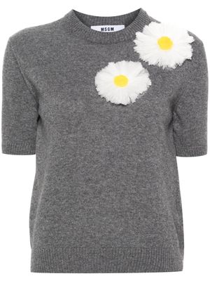 MSGM floral-appliqué knitted top - Grey