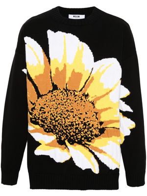 MSGM floral-intarsia-knit jumper - Black