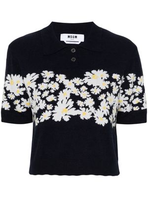 MSGM floral-jacquard knitted polo - Blue