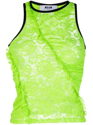MSGM floral-lace semi-sheer tank top - Green