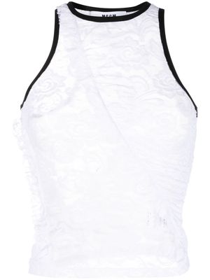 MSGM floral-lace semi-sheer tank top - White