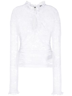 MSGM floral-lace semi-sheer top - White