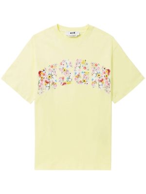 MSGM floral logo-print cotton T-shirt - Yellow