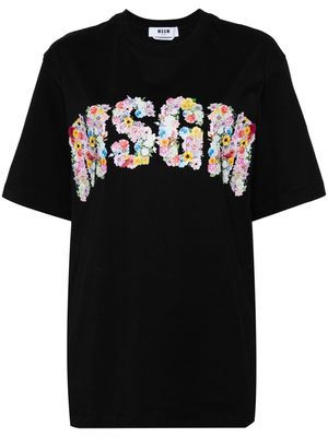 MSGM floral logo-print T-shirt - Black