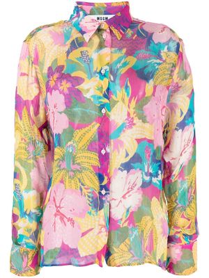 MSGM floral long-sleeved shirt - Pink