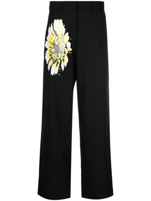 MSGM floral-print concealed-fastening tailored trousers - Black