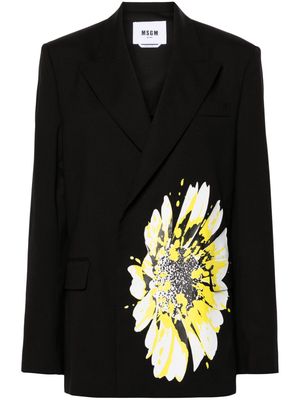 MSGM floral-print double-breasted blazer - Black