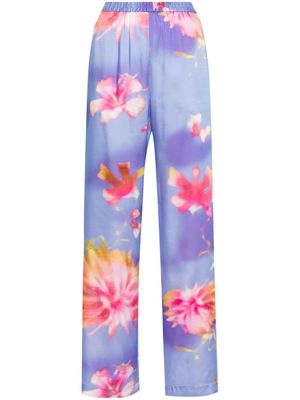 MSGM floral-print satin trousers - Purple