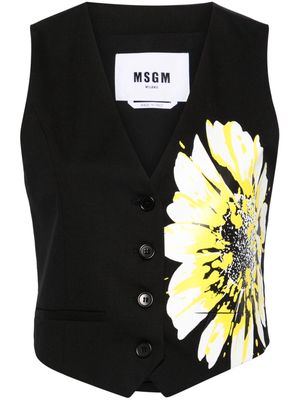 MSGM floral-print stretch-wool waistcoat - Black