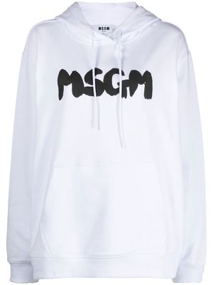 MSGM graffiti-print drawstring hoodie - White
