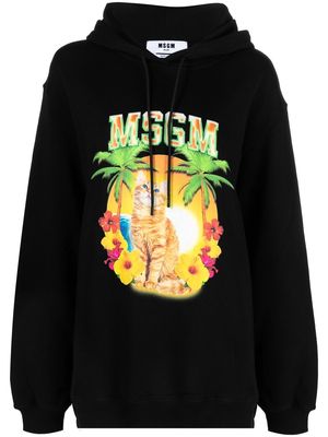 MSGM graphic-print drawstring hoodie - Black
