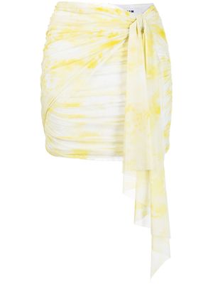 MSGM graphic-print ruched miniskirt - Yellow