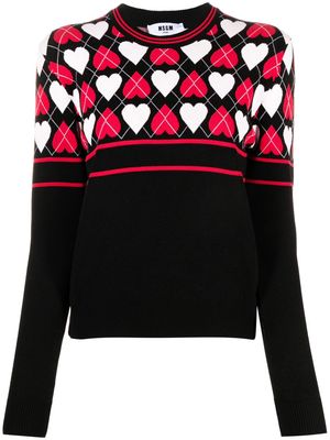 MSGM heart-print intarsia-knit jumper - Black