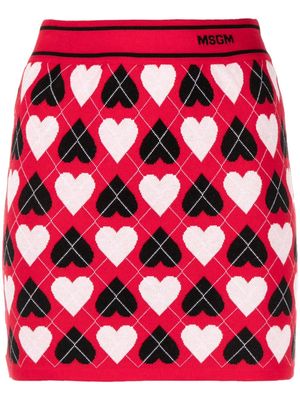 MSGM heart-print intarsia-knit skirt - Red