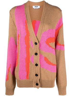 MSGM intarsia-knit logo cardigan - Brown