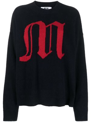MSGM intarsia-knit logo crew-neck jumper - Blue
