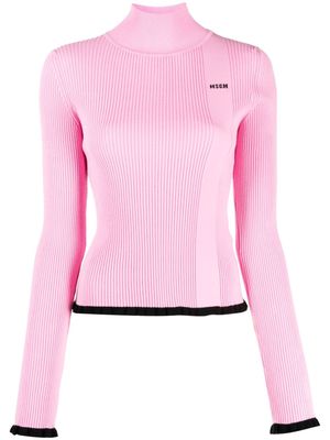 MSGM intarsia-knit logo ribbed knit jumper - Pink