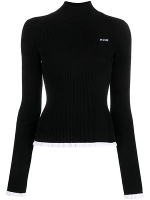 MSGM intarsia-knit logo ruffled-trim jumper - Black