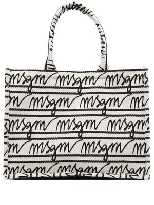MSGM jacquard-logo motif tote bag - White