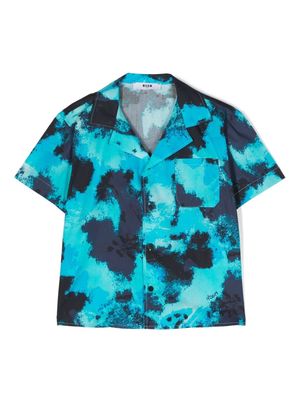 MSGM Kids abstract-print cotton shirt - Blue