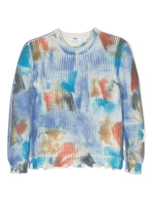 MSGM Kids abstract-print wool-blend jumper - Blue