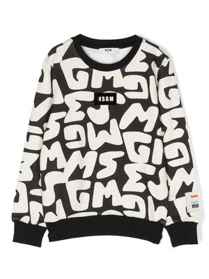 MSGM Kids all-over logo lettering sweatshirt - Black