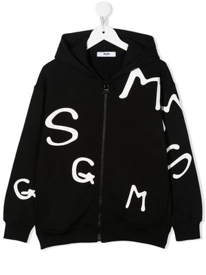 MSGM Kids all-over logo-print hoodie - Black