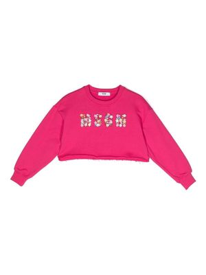 MSGM Kids appliqué-logo cropped sweatshirt - Pink