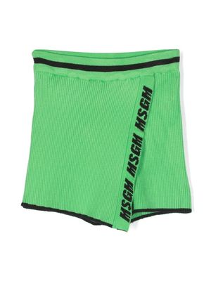 MSGM Kids asymmetric intarsia-knit shorts - Green