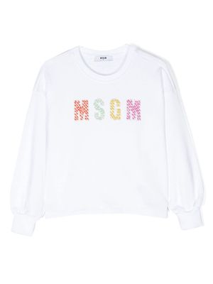 MSGM Kids bead-logo cotton sweatshirt - White