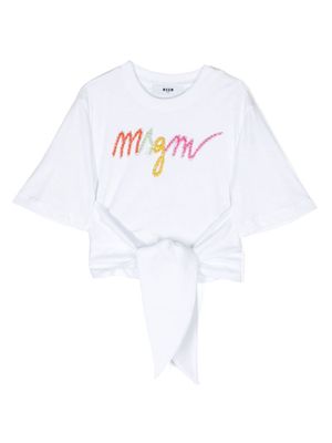 MSGM Kids beaded-detailed tied T-shirt - White