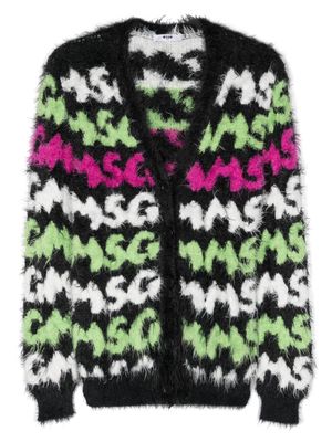 MSGM Kids brushed-effect intarsia-knit cardigan - Black