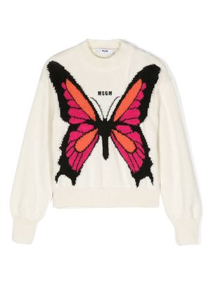 MSGM Kids butterfly intarsia-knit jumper - Neutrals