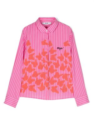 MSGM Kids butterfly-print striped shirt - Pink
