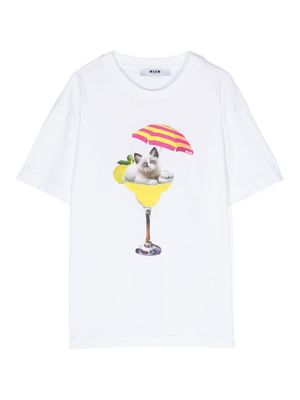 MSGM Kids cat-print cotton T-shirt - White