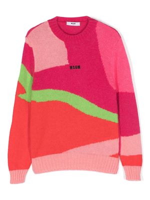 MSGM Kids colour-block logo-embroidered jumper - Pink